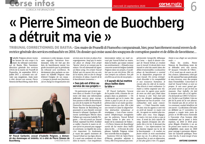 Harcèlement envers la DGS de Prunelli di u Fium'orbu de 2016 à 2017... un dossier emblématique ! Harcèlement envers la DGS de Prunelli di u Fium'orbu de 2016 à 2017... un dossier emblématique !