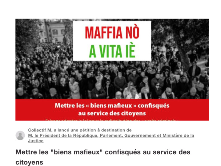 Une pétition d'une grande importance : "Les biens mafieux rendus aux citoyens"