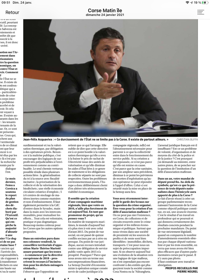« Une évolution de la situation vers une logique de type mafieux »,  le discours de la clarté du Député Acquaviva.