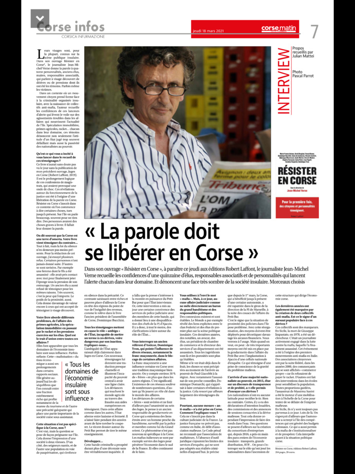 "Résister en Corse", un ouvrage de Jean-Michel Verne qui donne la parole aux témoins...
