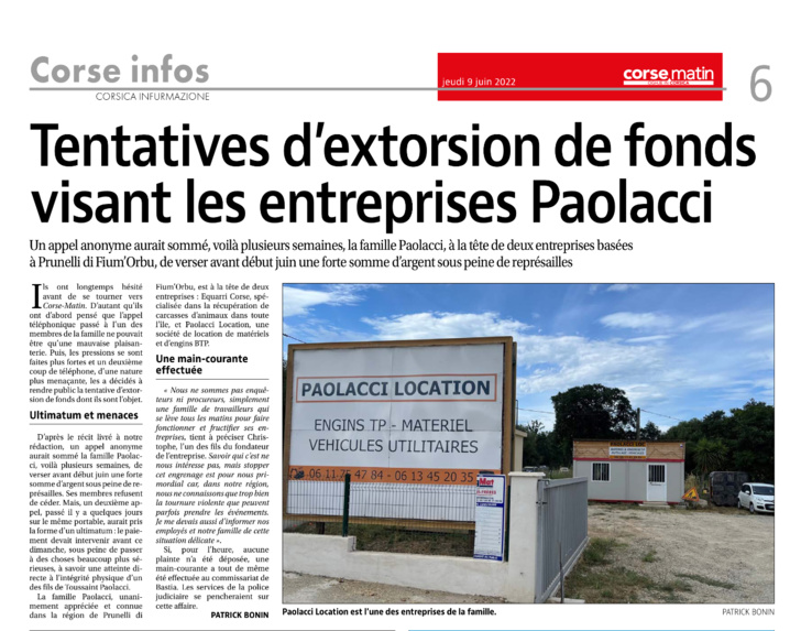Un comportement exemplaire et responsable de victimes d’un racket, soutien du Cullettivu