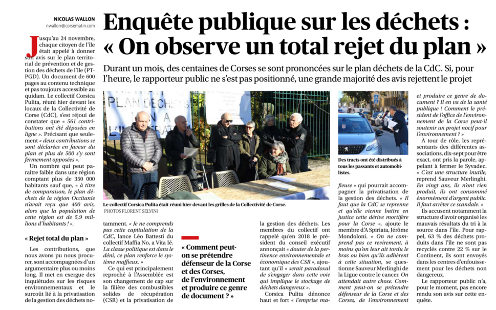L'appel de Corsica Pulita aux élus : "Retirez ce projet néfaste pour la Corse" ! L'appel de Corsica Pulita aux élus : "Retirez ce projet néfaste pour la Corse" !