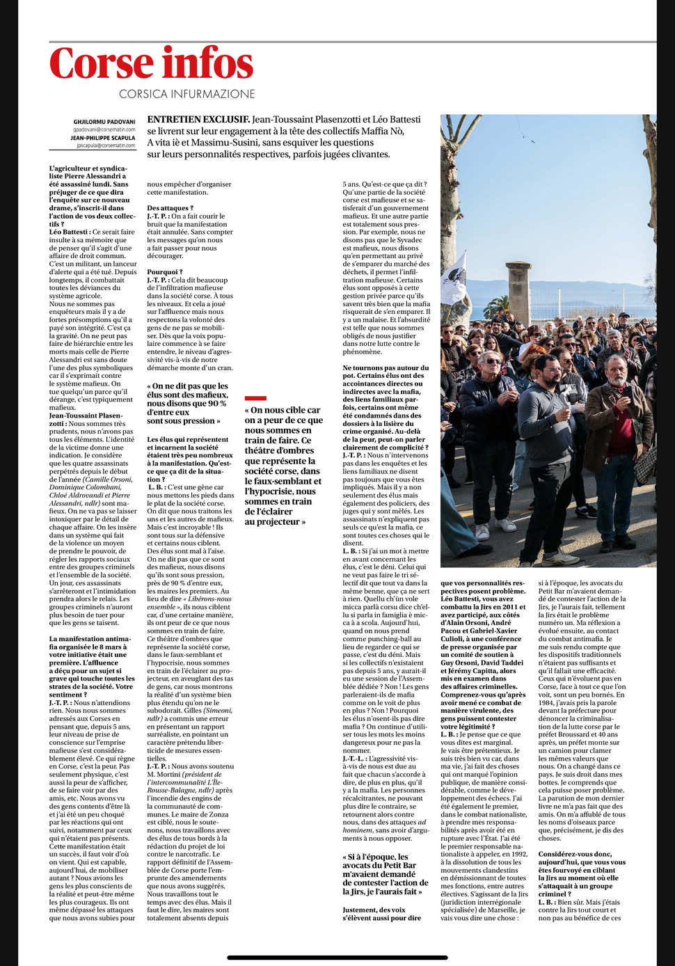Forte médiatisation du combat contre la mafia en Corse
