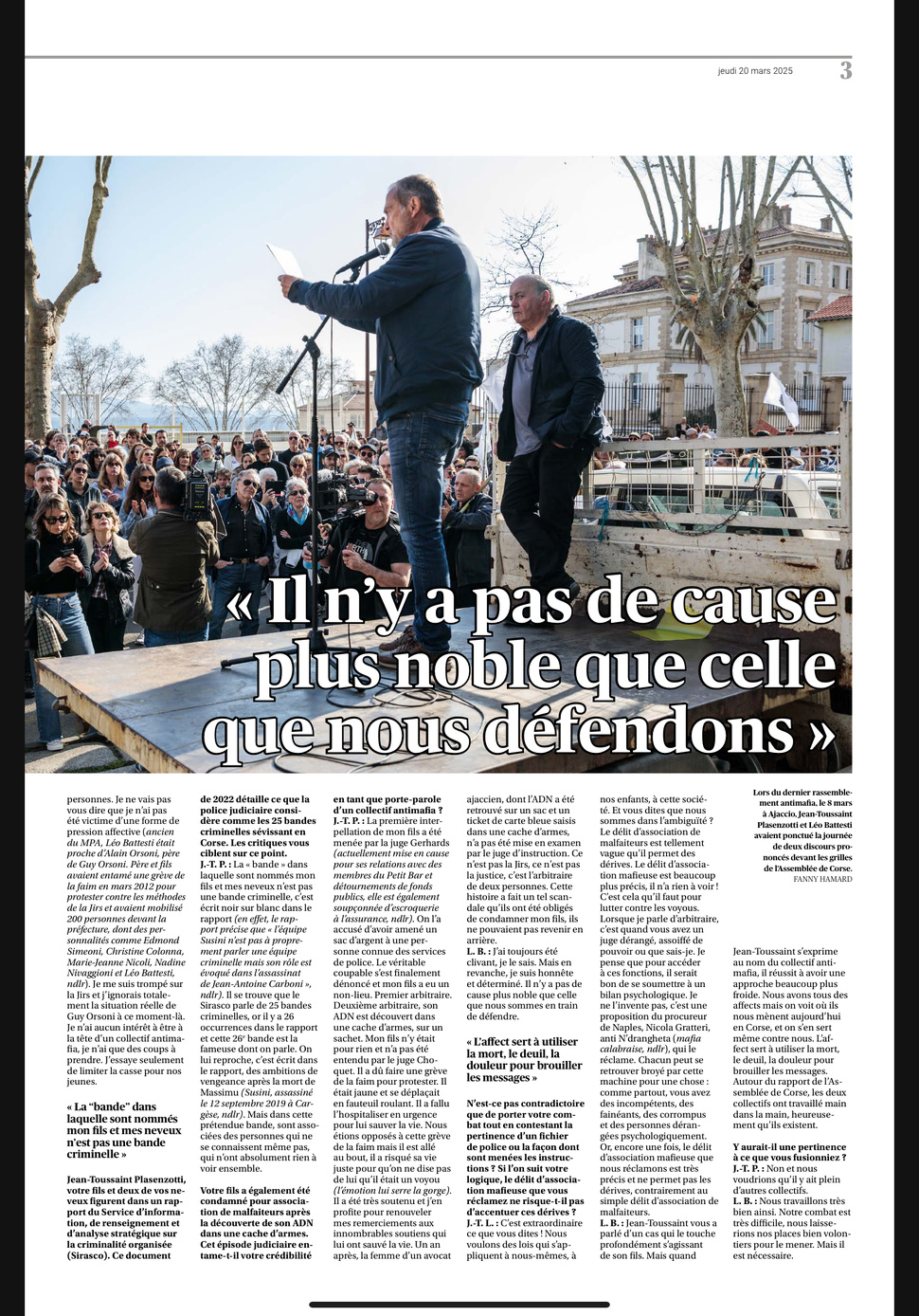 Forte médiatisation du combat contre la mafia en Corse