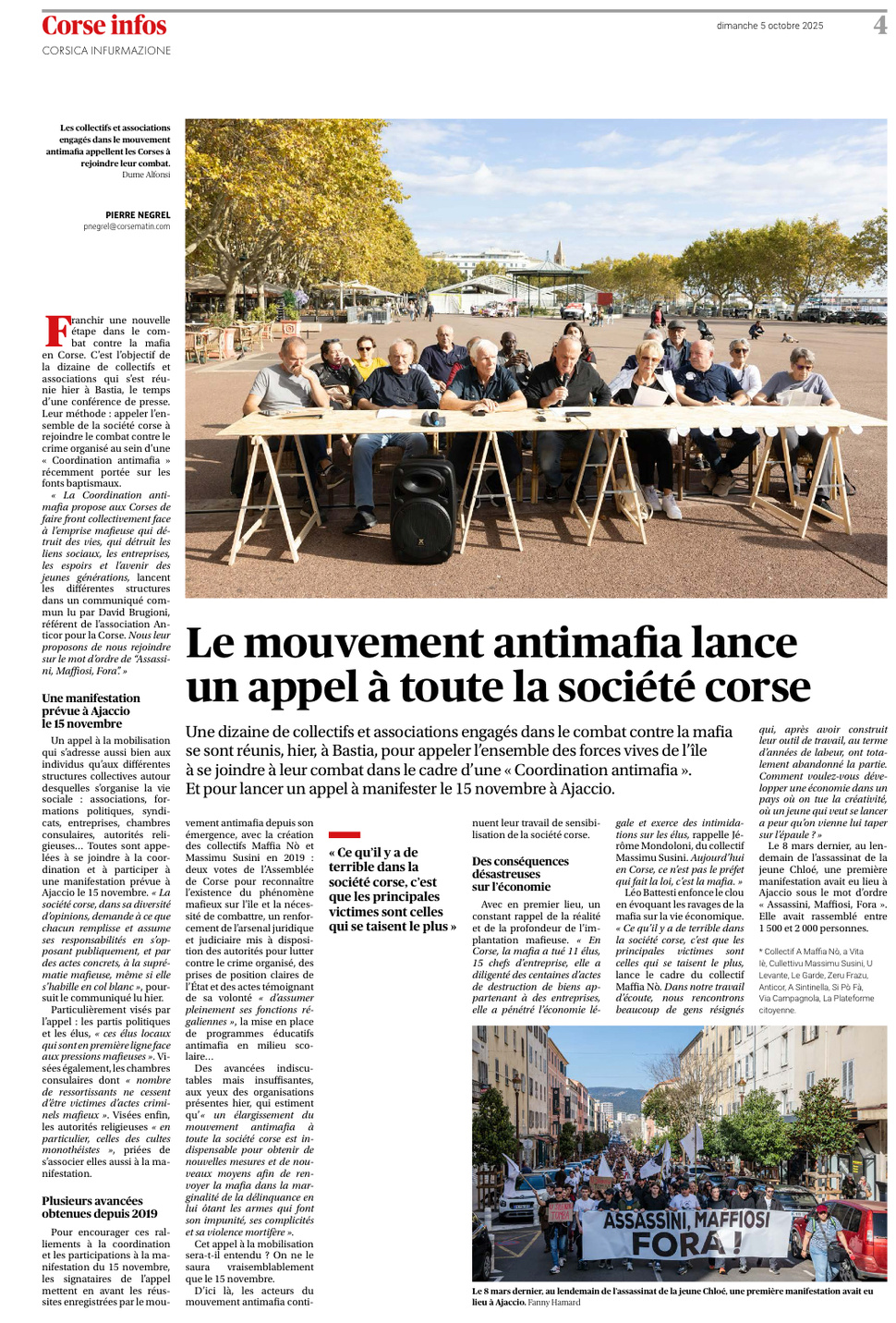 Maffia Fora : manifestons le 15 novembre à Aiacciu !