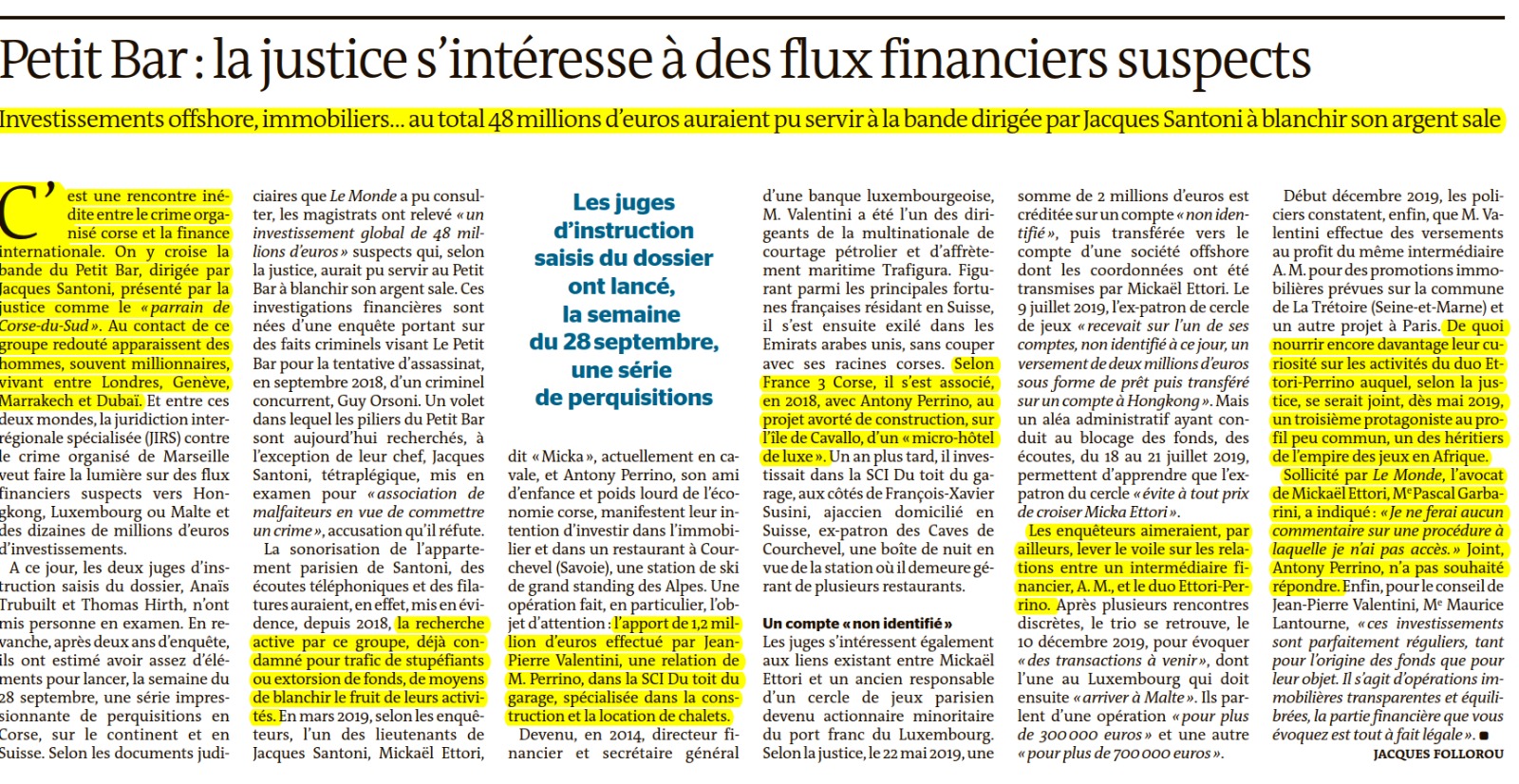 Définition du mot "Mafia" dans un dictionnaire italien et article instructif du "Monde" sur le Petit Bar