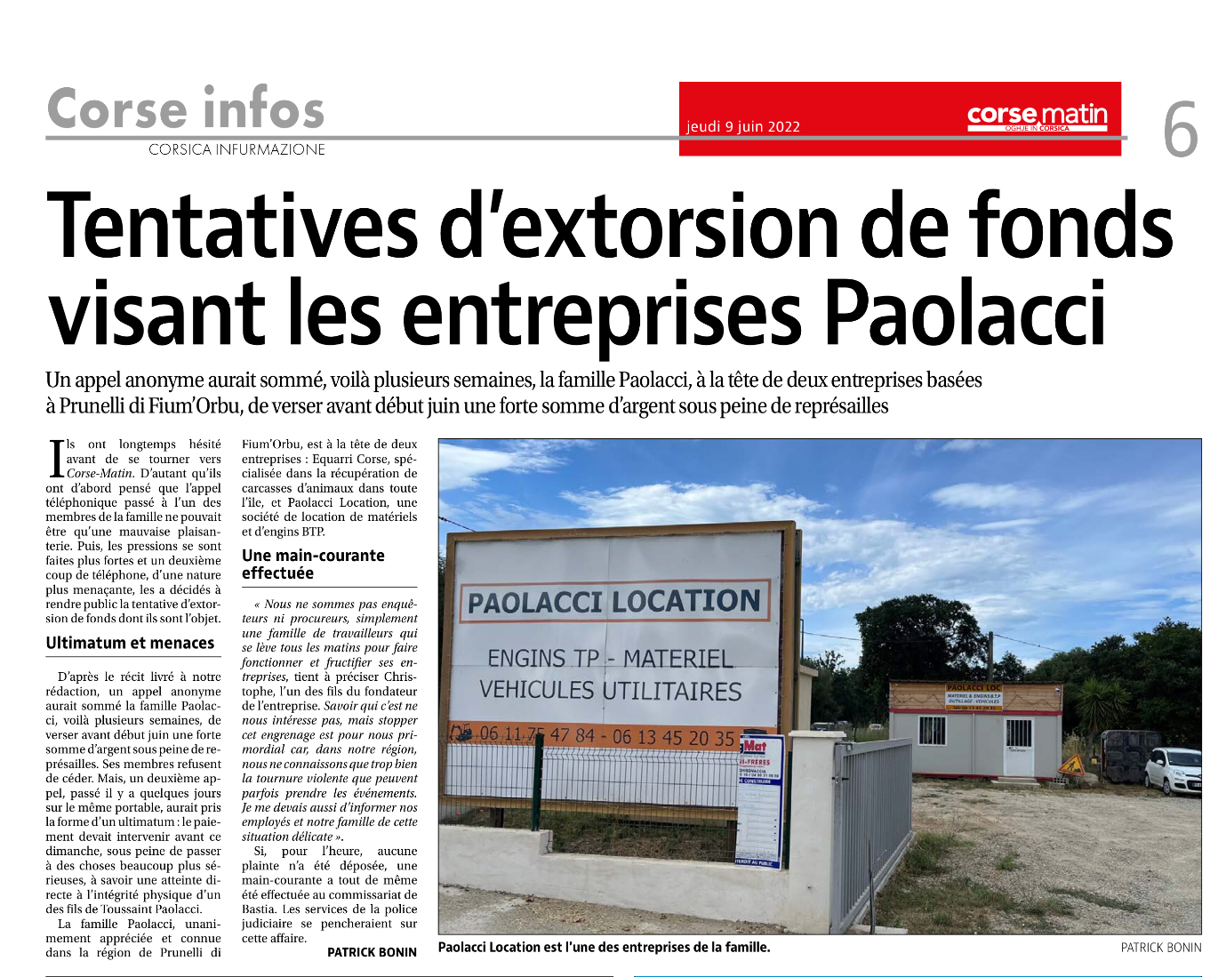 Un comportement exemplaire et responsable de victimes d’un racket, soutien du Cullettivu