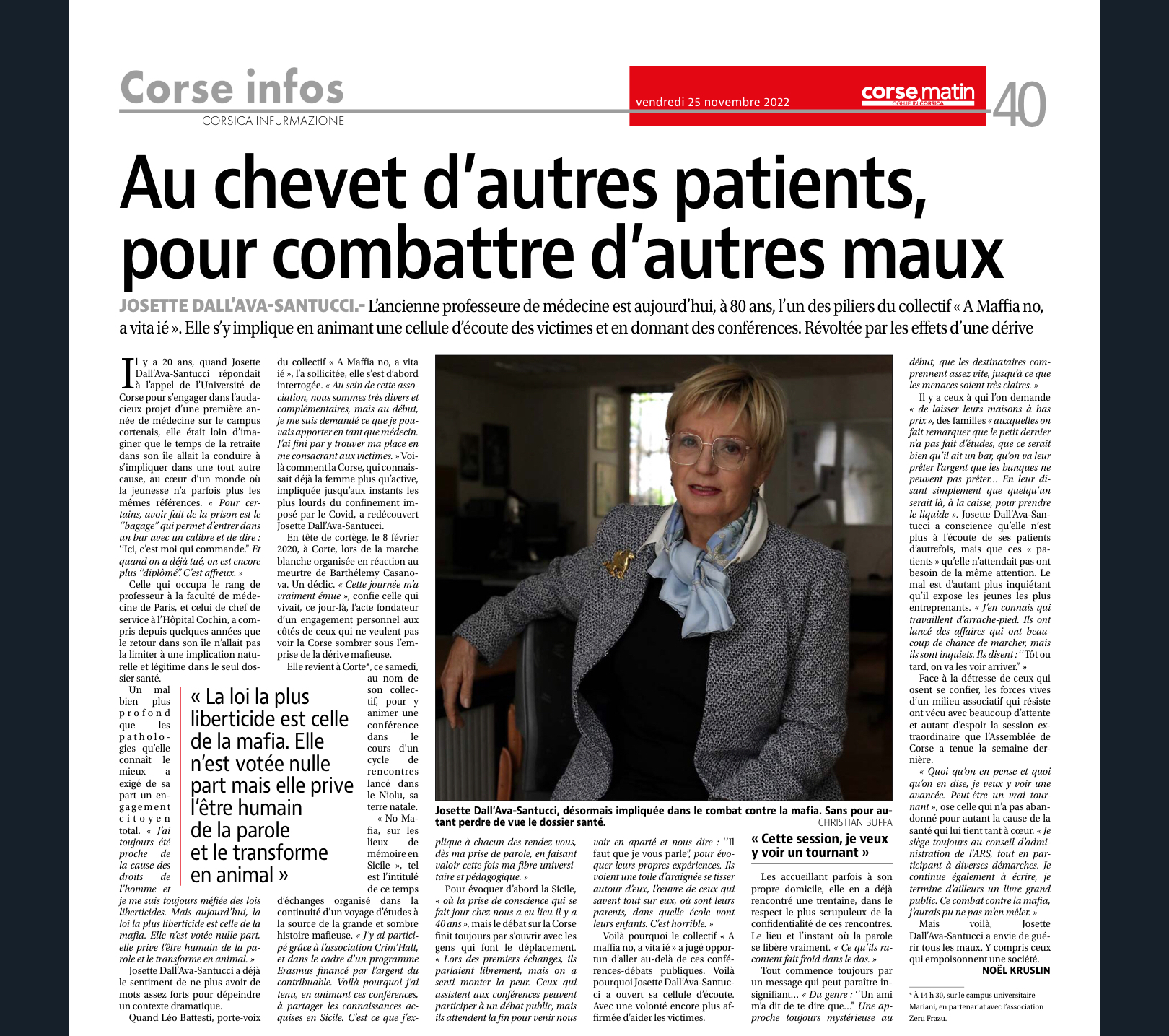 "La loi la plus liberticide est celle de la mafia " Josette Dall'ava Santucci explique son  combat la veille de sa conférence