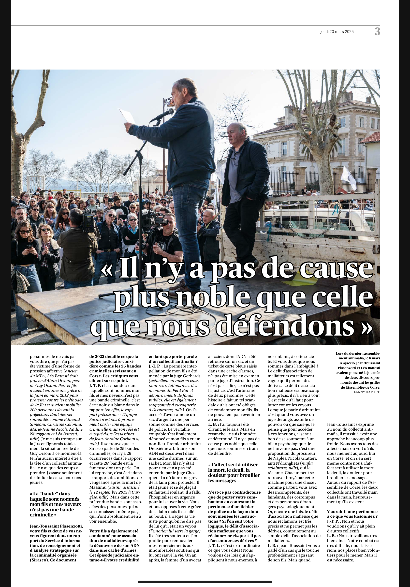 Forte médiatisation du combat contre la mafia en Corse